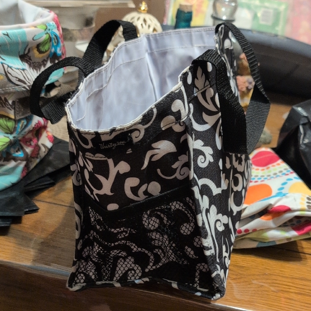 Thirty-One Black and White Floral Tote Bag